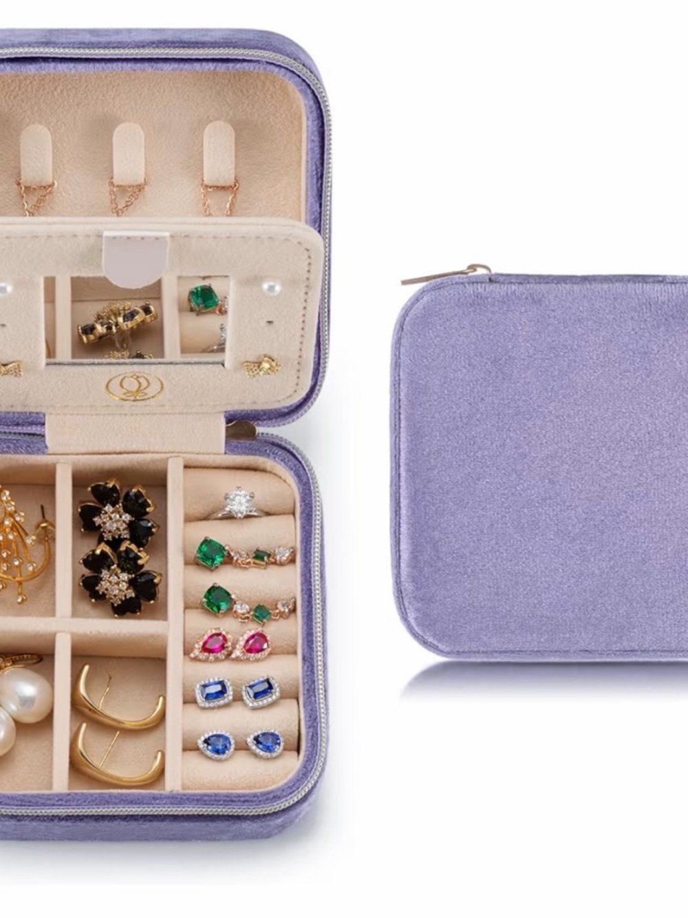 Velvet Travel Jewelry Box in Light Purple